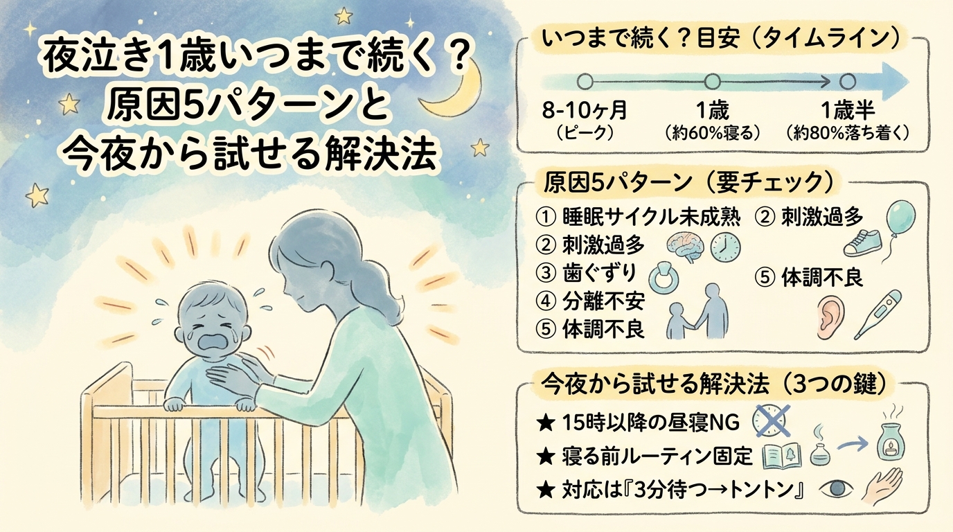 夜泣き1歳いつまで続く？原因5パターンと今夜から試せる解決法