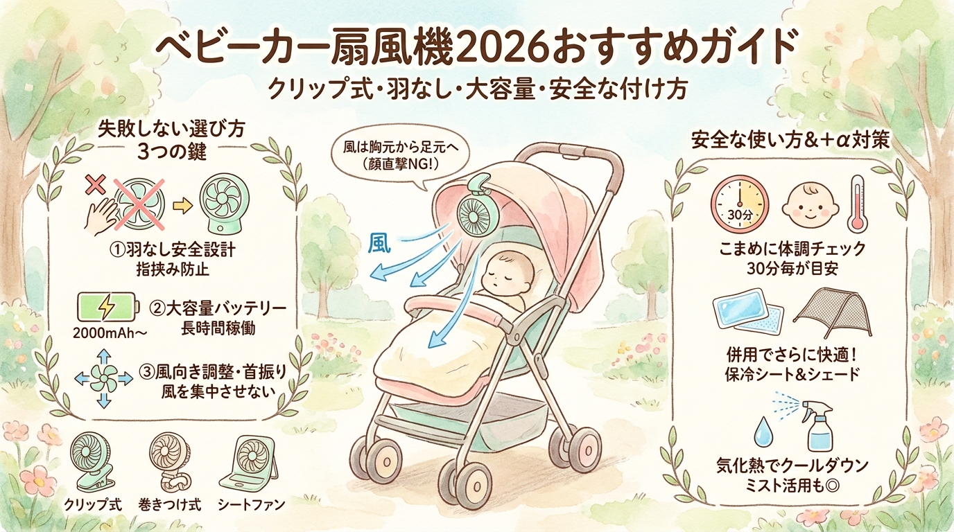 ベビーカー扇風機2026おすすめガイド クリップ式・羽なし・大容量バッテリー・安全な付け方など