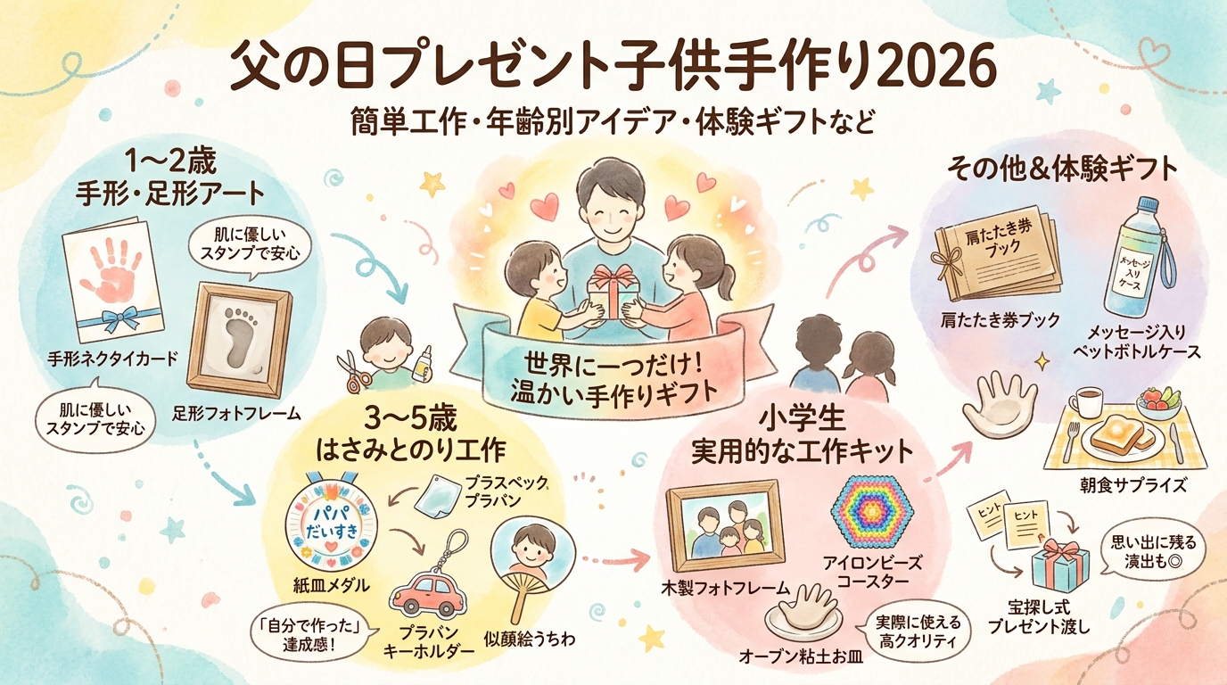 父の日プレゼント子供手作り2026 簡単工作・年齢別アイデア・体験ギフトなど