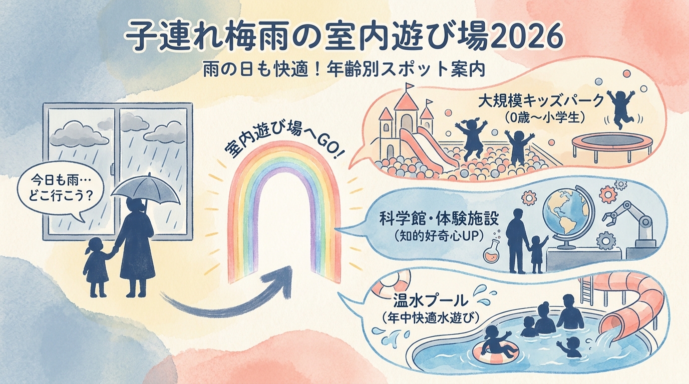 子連れ梅雨の室内遊び場2026 キッズパーク・科学館・室内プール・体験施設など
